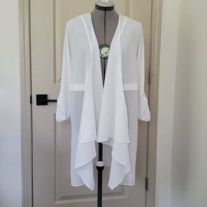 Chico's Travelers White Sheer Cascade Open Summer Jacket Topper Wrap Size 1 / SM